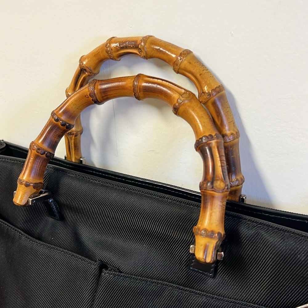 Vintage Gucci Black Tote Handbag with Bamboo Handles - Picture 2 of 12